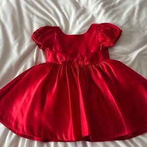 Red Satin Dress with Puff Sleeves